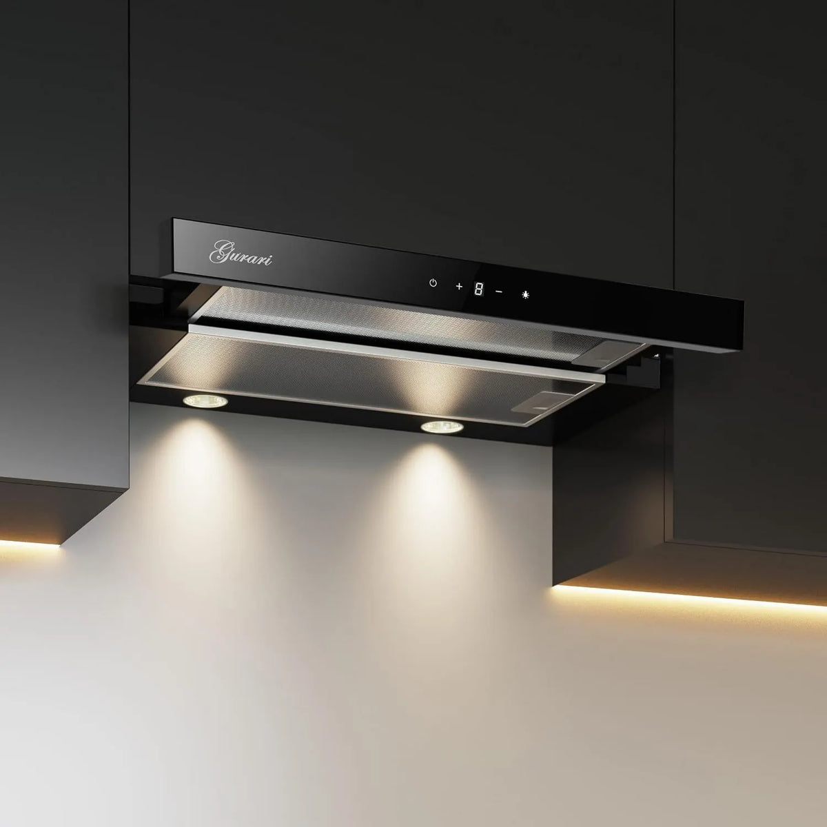 exaustor 3003C, 60 cm, 000 m3/h, capa de cozinha, recepcionável, preto, Gurari