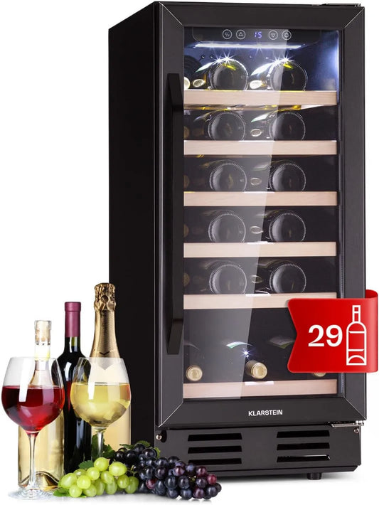 KLARSTEIN adega elétrica, 31 garrafas, 5 a 18 °C, toque, Frigorífico Bar, proteção UV, Frigorífico com porta de vidro