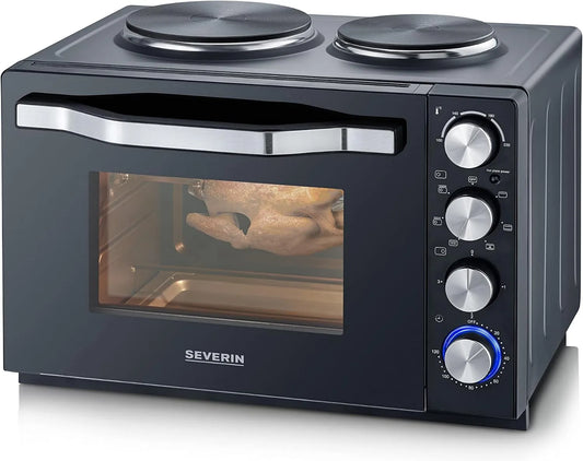 Severin Forno elétrico, 30 L, 500 W, temporizador, aço inoxidável, preto, aço inoxidável, TO 2074