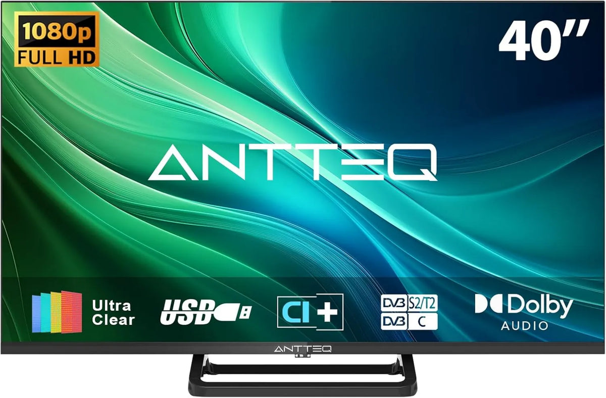 Antteq Monitor 1080p T2, S2, 40 polegadas, som Dolby, DVB-T2, Full HD, HDMI, USB, Preto, S2 LED TV