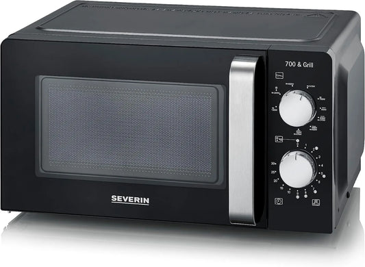 Severin MW7781 Microondas, 24, 5cm, 17L, 900W, Ø 24, 5cm, temporizador, grelhador, removível, forno microondas, preto, grelhador 900W, 17L, 9 níveis de potência