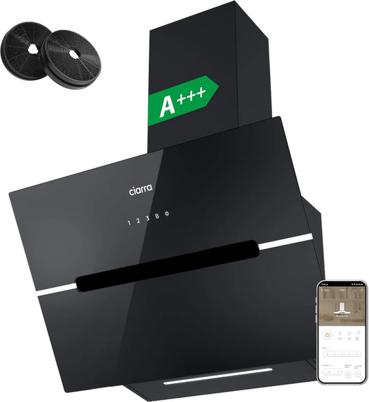 CIARRA CBCB6736F CBCF003. exaustor, 60cm, 688m3/h, classe energética A, capa de cozinha, inclinação, evacuação e reciclagem, Boost, toque