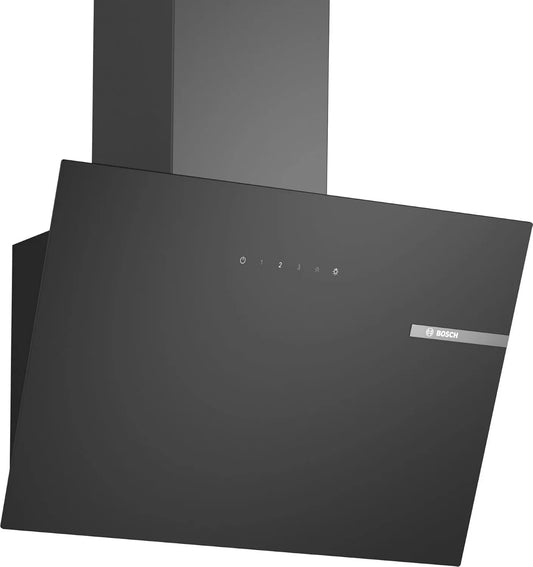 Bosch DWK65DK60 exaustor, 60 cm, 60 dB, capa de cozinha, iluminação LED, instalação de parede, preto, velocidade intensiva com reset, Série 2