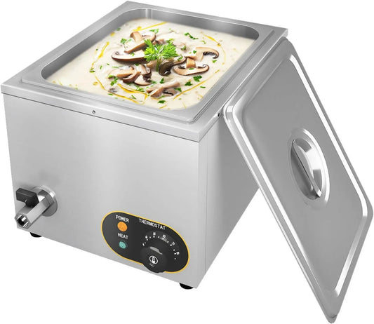 MOOTACO Utensílio de cozinha, 600 W, vapor, restaurante, aço inoxidável, 1x1, 2 potes GN com tampas e torneira, 600W, banho de Marie elétrica