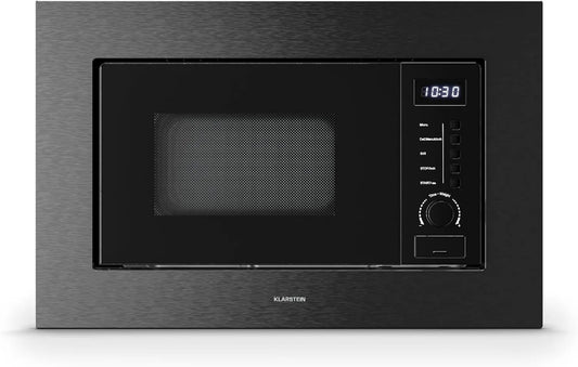KLARSTEIN micro-ondas, 20 L, 700 W, 8 programas, toque, encastrado, grelha, aço inoxidável, microondas, preto, Klarstein Verosteel Micro Wave