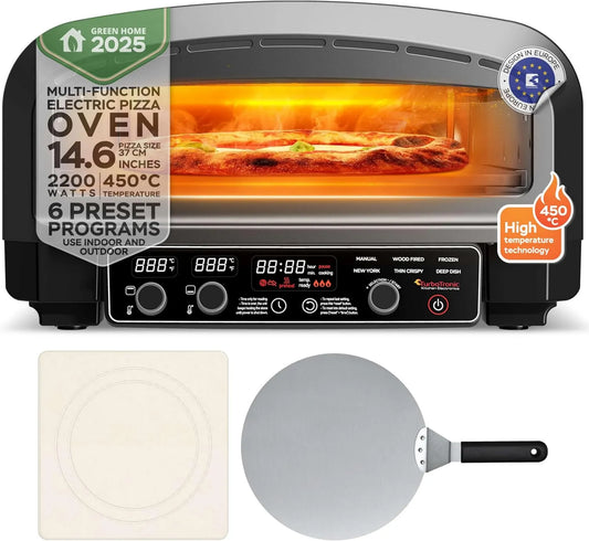 TurboTronic By Z-LINE Pizza forno elétrico, 14.6 polegadas, 2200 W, ao ar livre, Pizza Nova York com pedra de pizza, forno de pizza elétrica até 450 °C para 37 cm