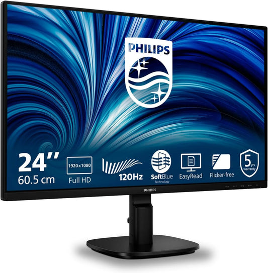 PHILIPS 24B2N2200 Monitor, 24 polegadas, 1920 × 1080, 4 ms, 120 Hz, placa de IPS, HDMI, preto, 4ms GtG, 4 DP 1x 1, colunas