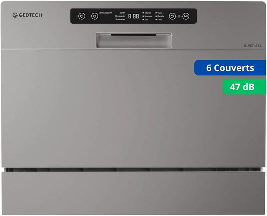 Máquina de lavar loiça GLV6T47SL, 47 dB, cinza, 6 talheres, GEDTECH, GEDTECH - Máquina de lavar loiça Mesa superior GLV6T47SL - 6 talheres - 47 dB - Saída tardia
