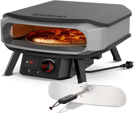 cozze Forno de pizza elétrica, 17 polegadas, 230 V, pedra rotativa, qualidade superior, perfeito para pizza crocante, regulador e 2 m