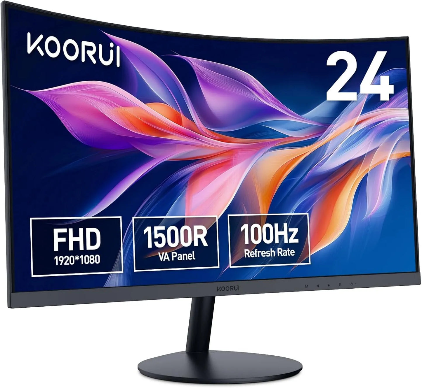 KOORUI 24N5CA 1500R, 23.6 polegadas, 1920 × 1080, 5 ms, 100 Hz, Full HD, placa VA, HDMI, ecrã PC, preto, 178° Ângulo de visão, VGA, 5ms, Controlamento