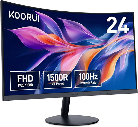 KOORUI 24N5CA 1500R, 23.6 polegadas, 1920 × 1080, 5 ms, 100 Hz, Full HD, placa VA, HDMI, ecrã PC, preto, 178° Ângulo de visão, VGA, 5ms, Controlamento