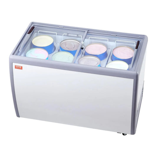 VEVOR Congelador, 370 L, rodas de viagem, profissional, armário congelador, branco, 2 portas deslizantes em vidro, 8 copos grandes