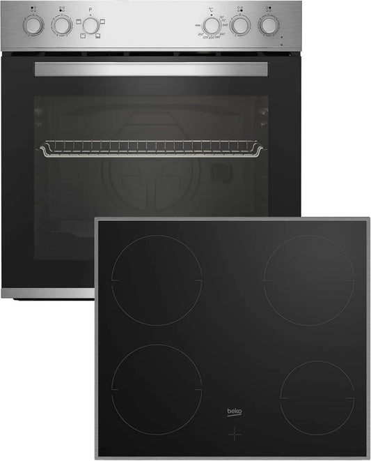Beko BBUC120x Placa de vidro cerâmico, 60cm, 74L, encastrado, grelha, aço inoxidável, Edelstahl, SteamShine, Beko BBUC12020x Einbau Herdset mit