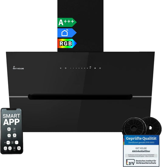 KKT KOLBE exaustor ECCO8005SM, 80 cm, capa de cozinha, iluminação LED, instalação de parede, Wi-Fi, aplicação, preto, dreno de tráfego 782 cbm