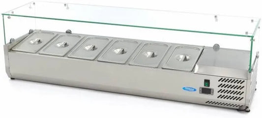 Maxima Vidro refrigerado, 150 cm, 200 W, 0 a 10 °C, 6 x 1, 3 GN ou 5 x 1, 3 GN + 1, 2 GN