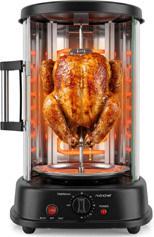 Forno elétrico, 1500 W, temporizador, 60 Min timer, 240°C, NutriChef Vertical 1500W Forno de mesa rotativa, Shawarma Kebab Rôtissoire com Broche