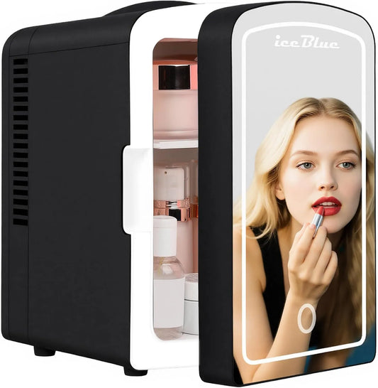 Frigorífico l, 4 L, preto, 4 latas, 6 latas, Iceblue Mini frigorífico de cuidados de pele com luz LED ajustável, compacto, carro