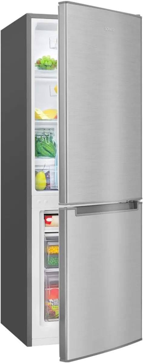 Bomann Congelador, 173 L, iluminação LED, aço inoxidável, armário congelador, frigorífico 121 L, congelador 52 L, aço inoxidável, alarme de abertura