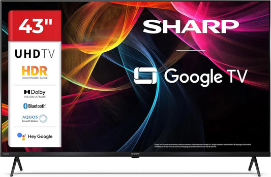 Sharp Google 43HL4365E 2,1x4 Smart TV, 43 polegadas, 60 Hz, TV, 4K UHD, HDR, som Dolby, HDMI, USB, Bluetooth, preto, Dolby Atmos 2x10W, HDR10, USBx2