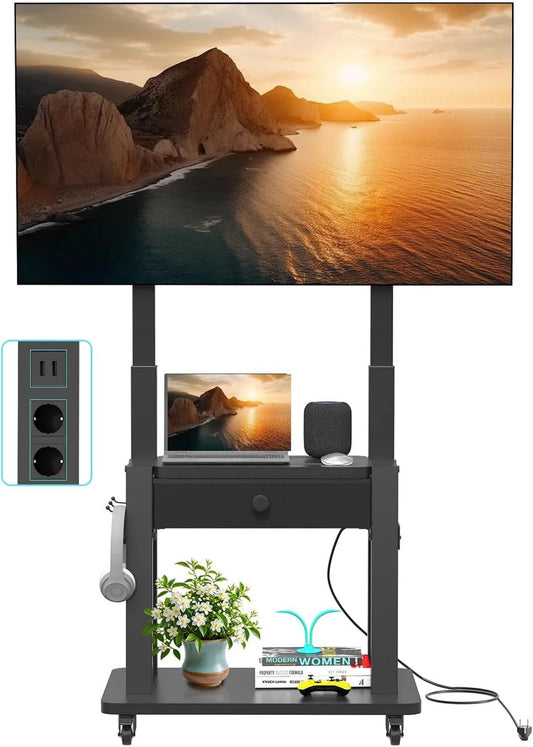 Hellsehen suporte de TV de 75' 600 x 400mm, OLED, ecrã LCD, preto, carrinho de TV móvel com altura ajustável para Casa ou Escritório, até 100 kg, curva 32-75'