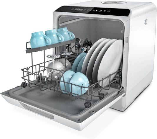 Hermitlux Máquina de lavar loiça, 5 L, 6 programas, tanque grande, Baby modo 75°C, 2 modos de abastecimento de água, 4 talheres, 5L tanque de água, Ar de secagem