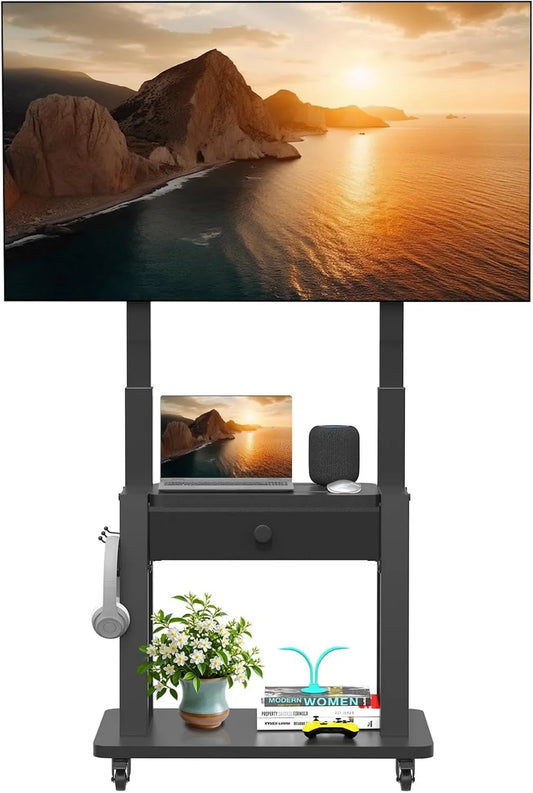 Hellsehen suporte de TV de 75' OLED, ecrã LCD, preto, curvado de 32-75' a 100 kg LCD/LED, suporte de TV Rolamento com gaveta de armazenamento de ecrã de tecido