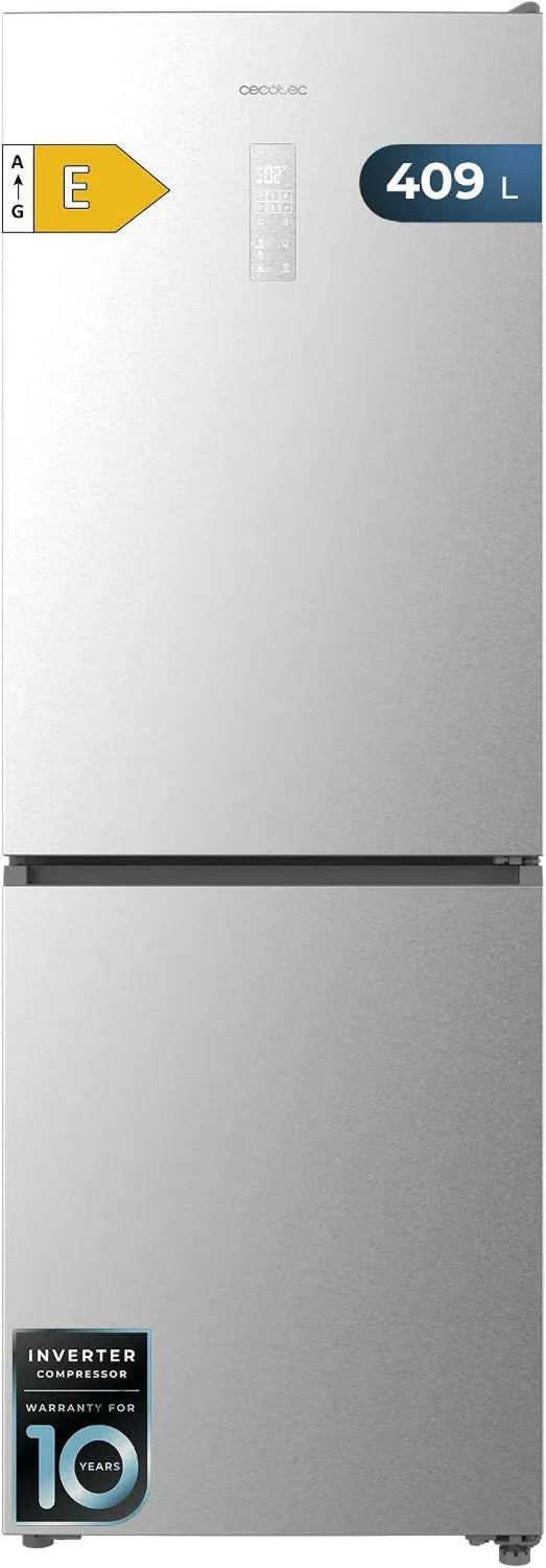 Cecotec Bolero CoolMarket Frigorífico Combi, 409 L, No Frost, Inversor, Aço inoxidável, INSIDE MAx com tecnologia VIP, Baixo consumo, Aço inoxidável