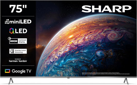Google 75JP7265E Smart TV, 75 polegadas, 144 Hz, TV, 4K UHD, QLED, HDR, HDMI, Dolby Vision IQ & Atmos, HDR10 HLG, 1 eARC, Sharp, Harman som