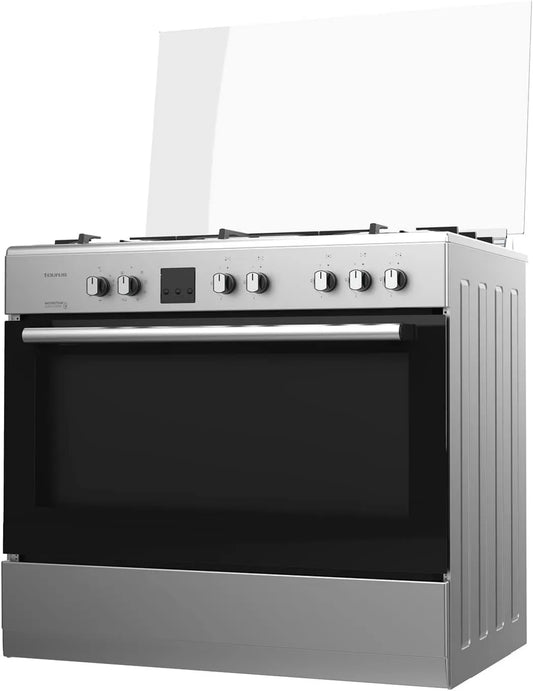 TAURUS CIGE5FIxMF Fogão de gás com forno elétrico, 95 L, temporizador, termostato, aço inoxidável, 61 x 90 x 92, 5 queimadores, forno 95L, gás butano