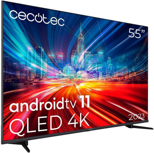 Cecotec VQ11055+S Smart TV, TV, 4K UHD, QLED, HDR, Android OS, 2 10W e Subwoofer 12W colunas, Wide Color Gamut 96%, HDR10, 2023