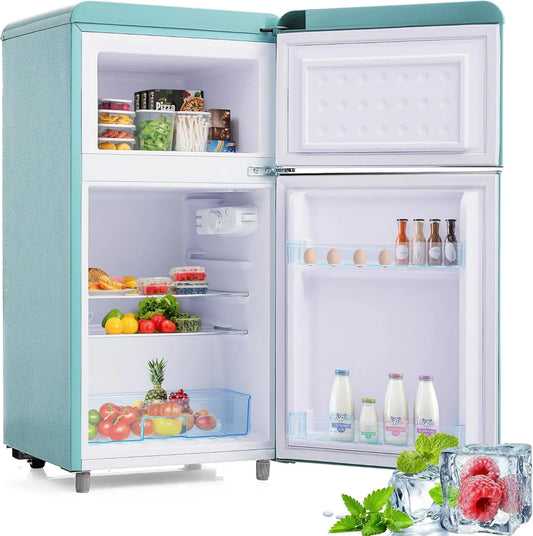 Congelador, 72 L, iluminação LED, 120 kWh, ano, 72 litros, Merax porta dupla Retro Frigorífico