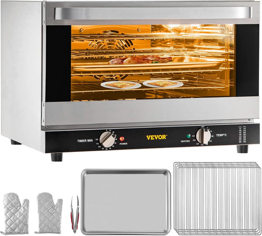 VEVOR Forno elétrico, 47 L, 1600 W, 65 a 250 °C, aço inoxidável, VEVOR Mini-Quatro com calor Turnável 47 L Mini-Quatro Electric 1600 W Forno pequeno
