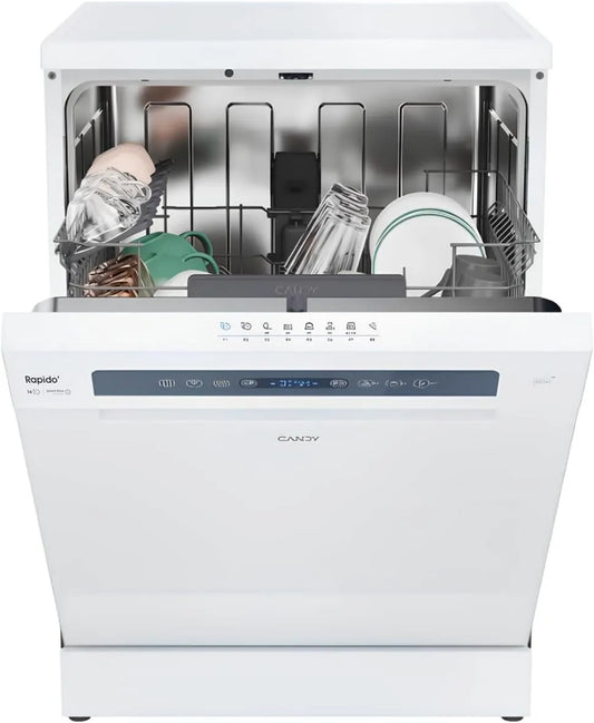 CANDY 4C6F0W Máquina de lavar loiça, 60 x 82 cm, classe E de energia, independente, branco, Wash & Dry 35 min, 14 talheres, modelo CF, Abertura automática