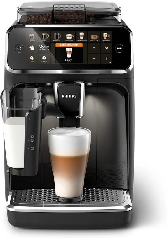 PHILIPS 12 bebidas, café máquina grãos 5400, LatteGo carafe, preto EP5441/50, expresso moedor com 4 perfis de utilizador, ecrã intuitiva