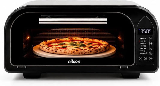 Nilson Life NPM2000DP forno elétrico de pizza, 12 L, 2000 W, 7 programas, temporizador, termostato, 2 zonas de temperatura, ecrã LED, temperatura máxima 350°