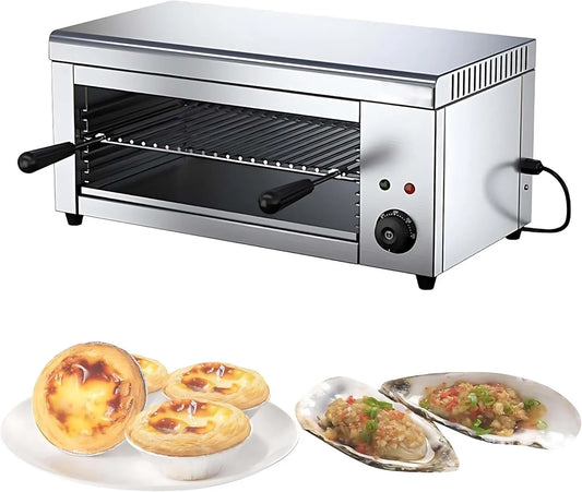 RoyceBee Forno elétrico, 2000 W, 50 a 300 °C, grelha, profissional, aço inoxidável, recipiente coletor
