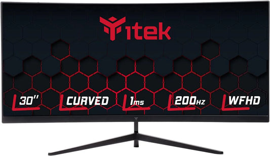 iTek Monitor R1800 3xHDMI, 30 polegadas, 2560 × 1080, 1 ms, 200 Hz, 3 HDMI, HDR, Full HD, placa VA, 30' curva 2560x1080 WFHD UltraWide, 3xHDMI conexões