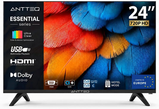 Smart TV, 24 polegadas, TV, Antteq AE24H5-Q1, sintonizador triplo DVB-T2, S2, som Dolby, HDMI, USB, LED, Dolby Audio, VGA, CI+, TV 60 cm, Modo Hotel