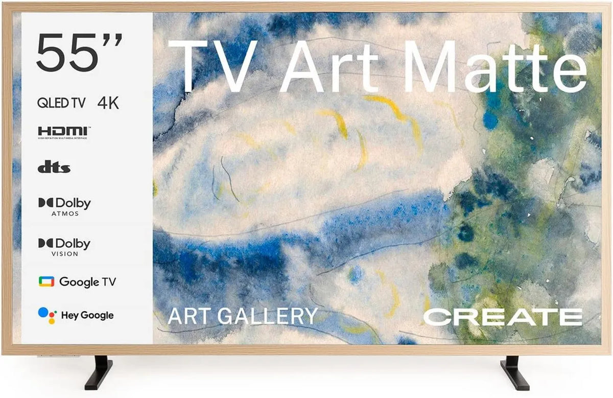 Smart TV, 55 polegadas, TV, 4K UHD, QLED, HDMI, azul, HDMI TM, CREATE/TV Art Matte, Exibição anti-reflexa, galeria de arte, controlo de voz, sensor