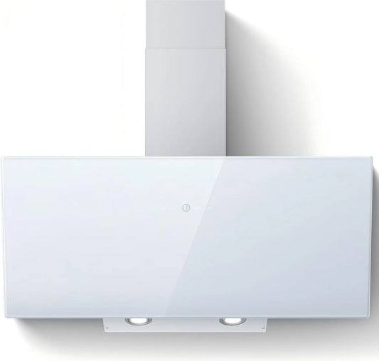 SNDOAS exaustor, 90 cm, 700 m3/h, classe energética A, capa de cozinha, inclinação, evacuação e reciclagem, 3 velocidades, toque, branco, filtro com