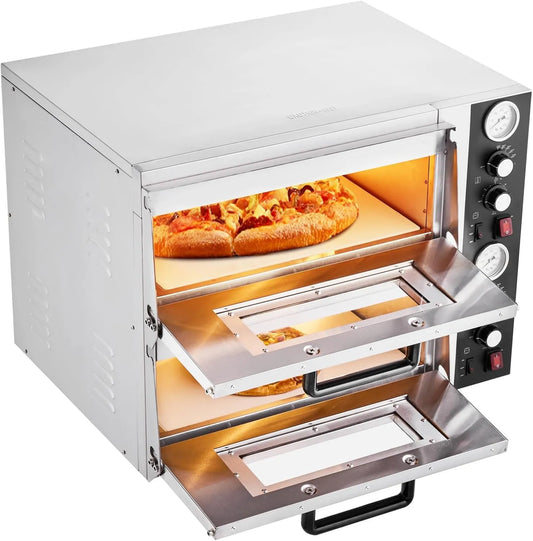 VEVOR Pizza Forno elétrico, 45, 7 cm, instalação gratuita, 2 zonas de temperatura, 450 °C, Interior Pizza Machine 2 Níveis com controlo Independente