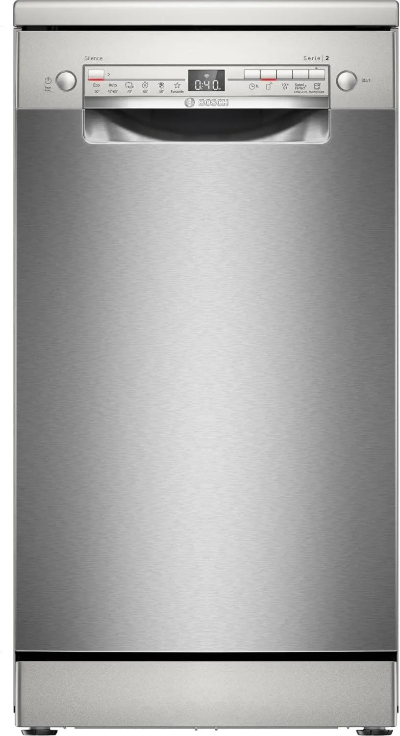 Bosch SPS2HKI55E Máquina de lavar loiça, 45 cm, Conexão em casa, formato fino, Aço escovado anti-traço, 65 °C Express Programme, Série 2, Free-standing, Maxi Box