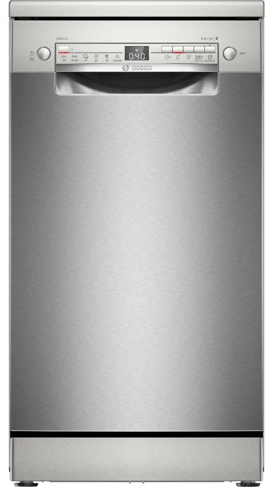 Bosch SPS2HKI55E Máquina de lavar loiça, 45 cm, Conexão em casa, formato fino, Aço escovado anti-traço, 65 °C Express Programme, Série 2, Free-standing, Maxi Box