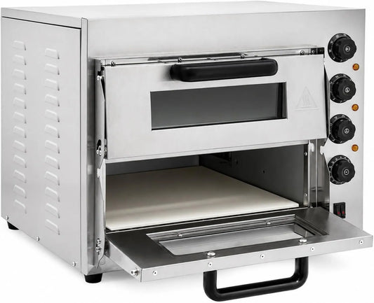 HIKUUER Pizza forno elétrico, 3000 W, temporizador, profissional, restaurante, aço inoxidável, sistema de duplo nível, temperatura precisa, fácil de usar