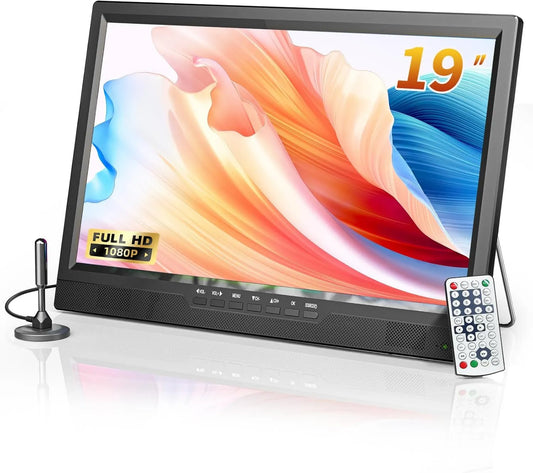 Desobry Smart TV 1080P, 19 polegadas, 12 V, TV, portátil, DVB-T2, camping, TV pequena com bateria e suporte encastrado, cozinha, quarto